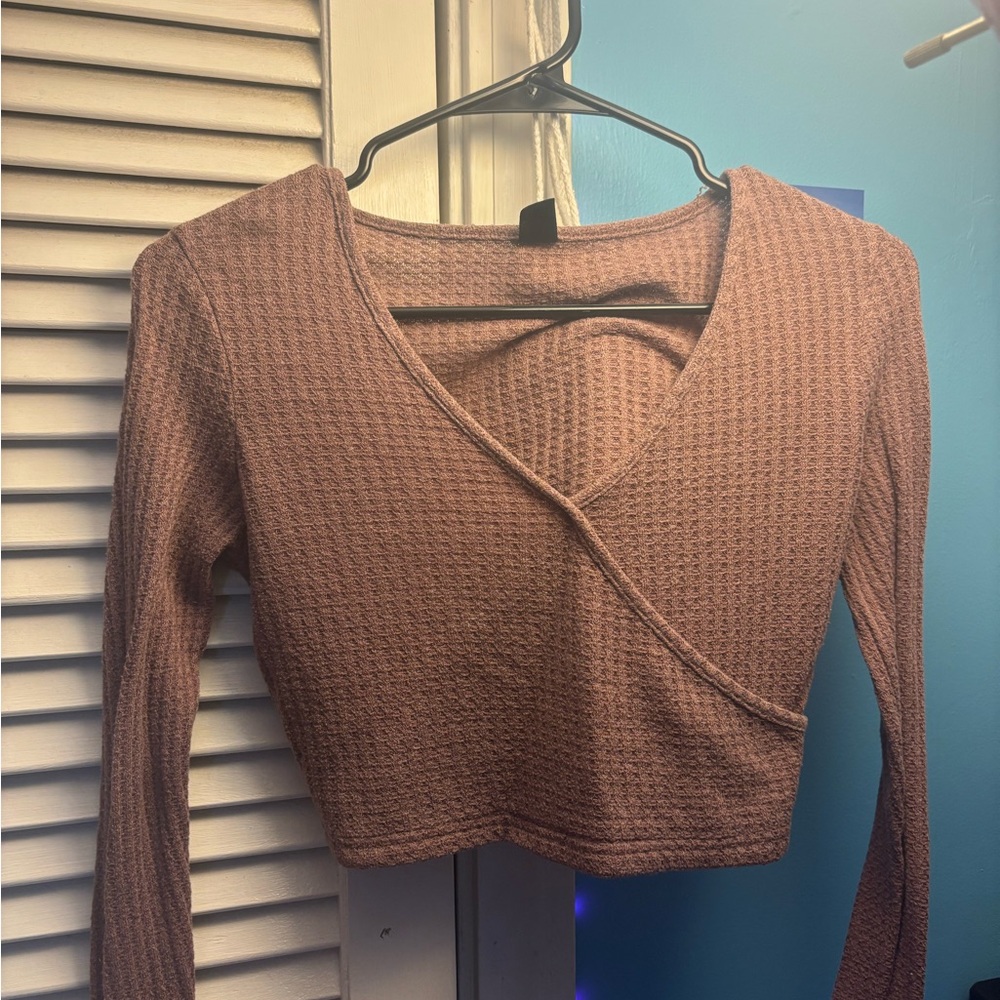 SHEIN Dusty Pink Textured Wrap Top